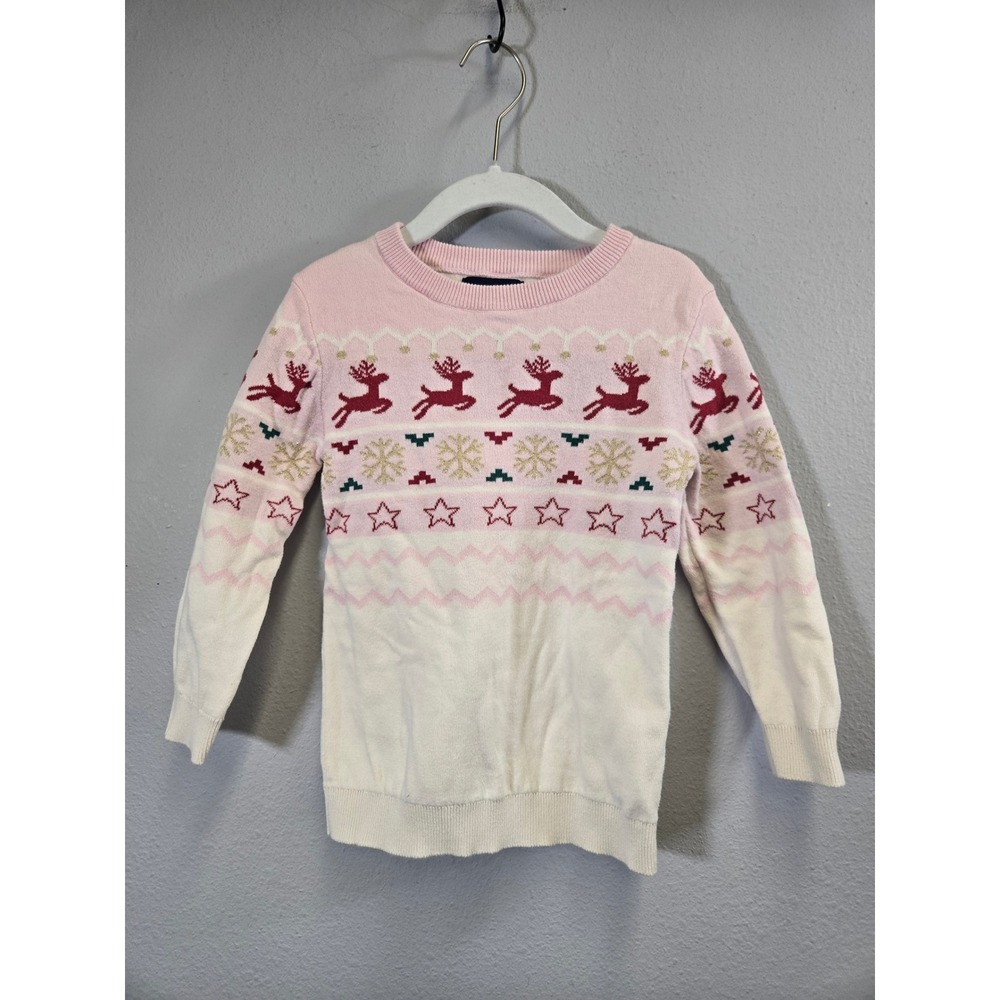 Andy & Evan Reindeer Fair Isle Holiday Pink White Knit Sweater 3T